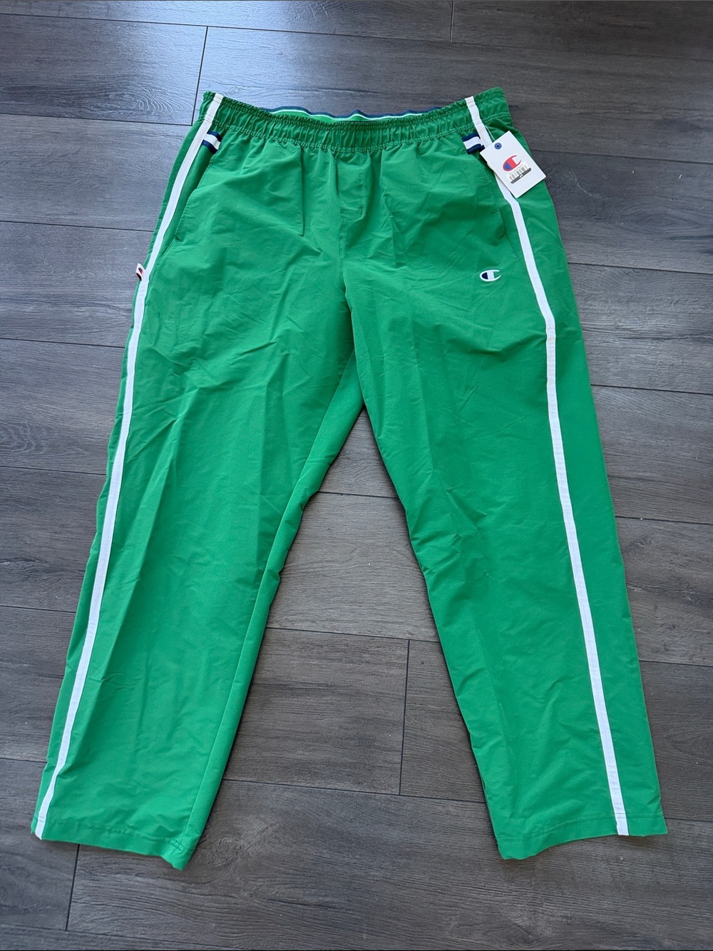 Champion Green Men's Joggers with White Side Stripes